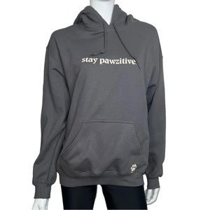 PAWZ Graphic “Stay Pawzitive” Grey Pull-Over Hoodie Sweatshirt